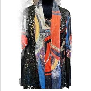 Alison Sheri Open front top with crochet backdrop multi colorful Sz L Women